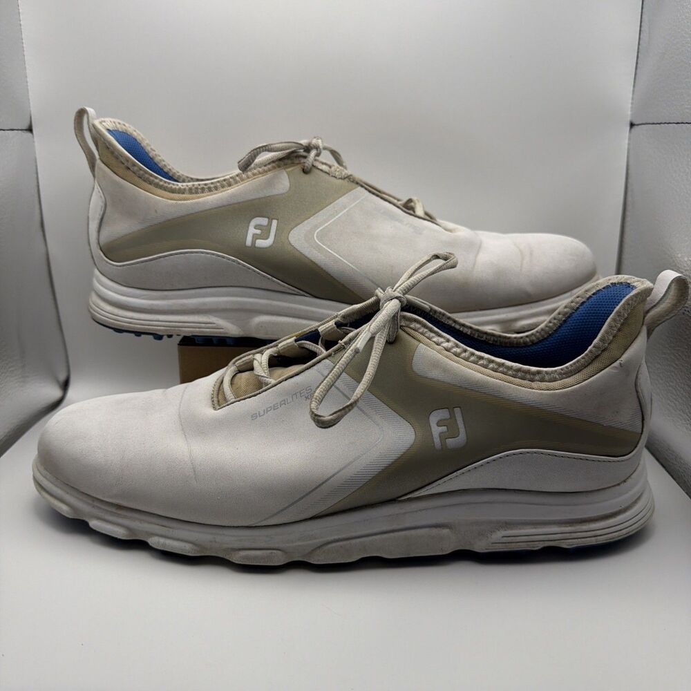FootJoy Superlites XP 58060 Men’s Size 12 M White/Grey Blue Soles Golf Sneakers